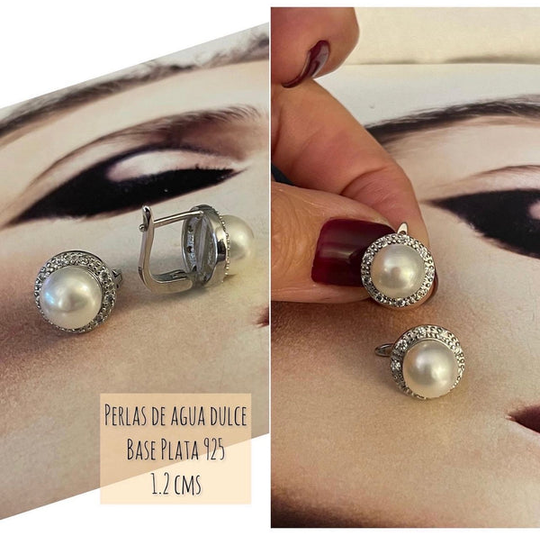 Aros Hippie Chic perlas agua dulce base plata 925, colgante –