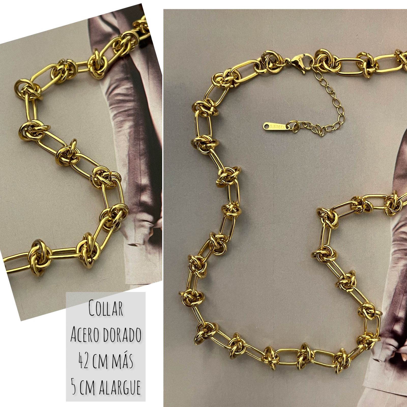 Collar Hippie Chic nudos corto de acero inoxidable dorado