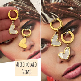 Aros Hippie Chic de acero dorado colgante corazón