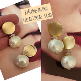 Aros Hippie Chic bañados en oro y perla Checa grande