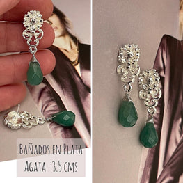 Aros Hippie Chic bañados en plata, Ágata verde