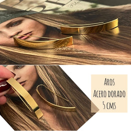 Aros Hippie Chic de acero inoxidable dorado con elegante diseño rectangular.