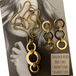 Conjunto Hippie Chic de collar y aros de acero inoxidable dorado