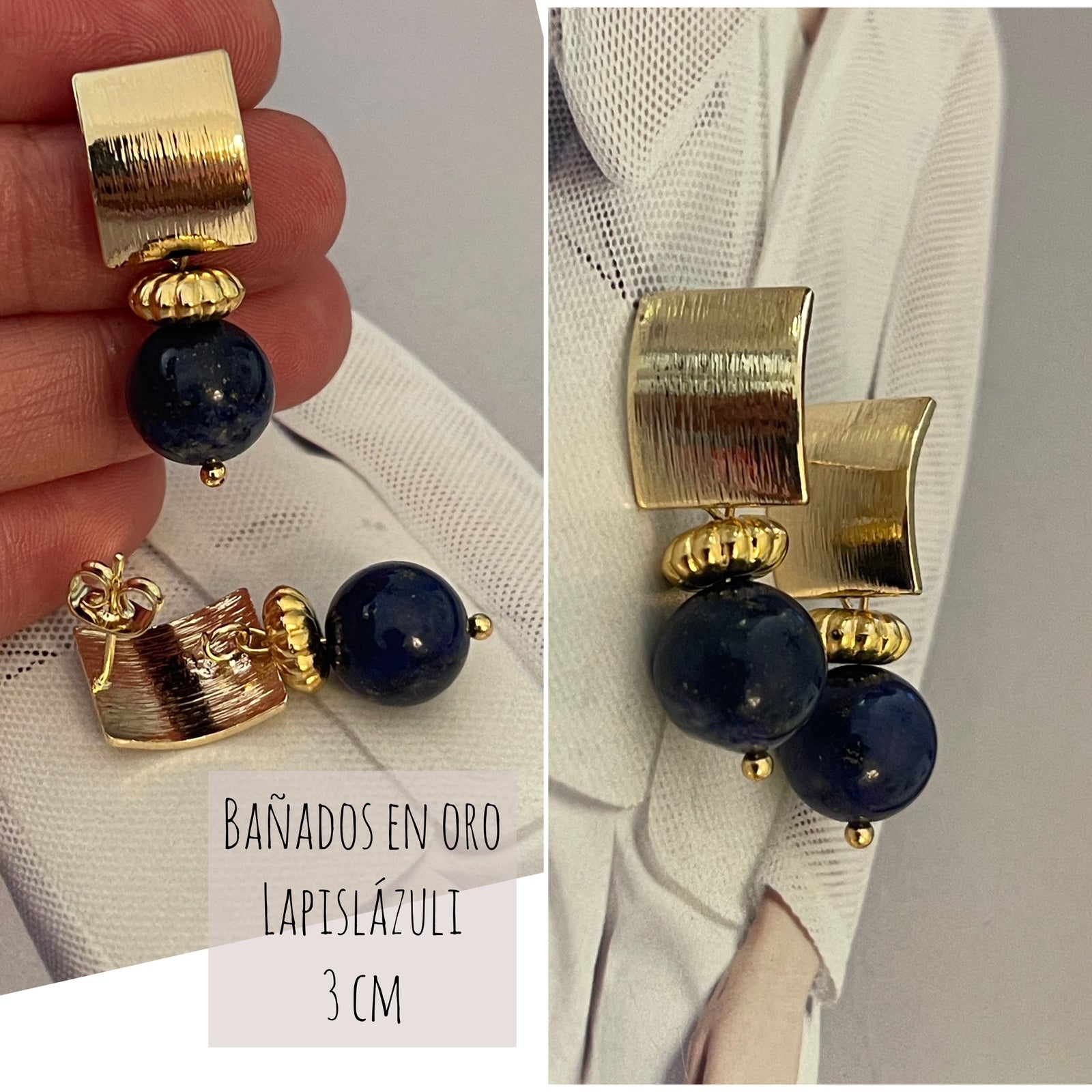 Aros Hippie Chic bañados en oro y Lapislazuli.