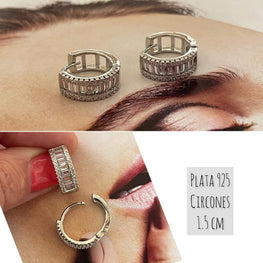 Aros Hippie Chic en plata 925 y circones en baguet