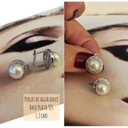 Aros Hippie Chic perlas agua dulce base plata 925