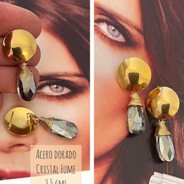 Aros Hippie Chic de acero color dorado cristal fume