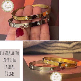 Pulseras Hippie chic de acero inoxidable dorada y plateada con circones y corazones