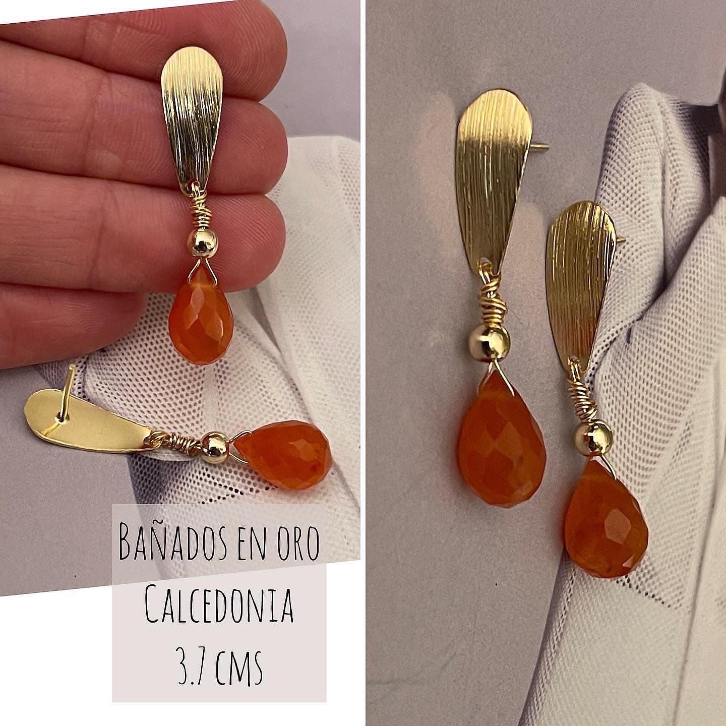 Aros Hippie Chic bañados en oro, Calcedonia Naranja