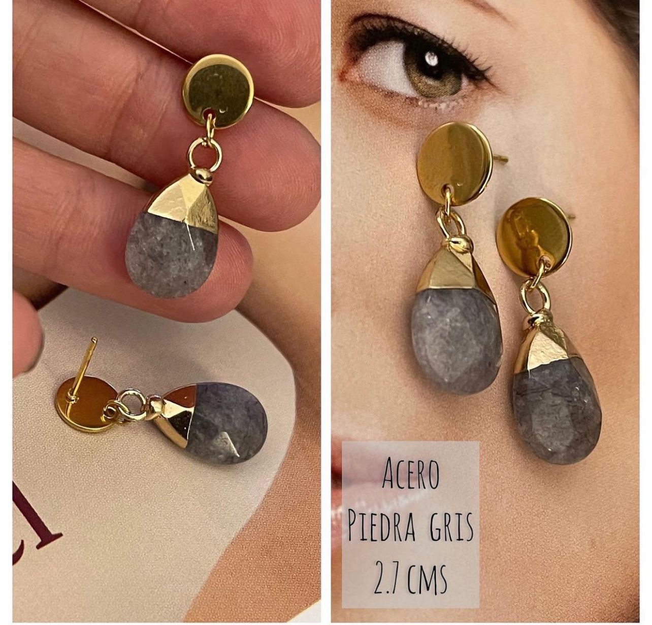 Aros Hippie Chic acero piedra gris