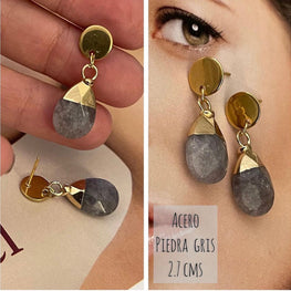 Aros Hippie Chic acero piedra gris