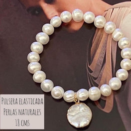 Pulsera Hippie Chic elasticada de Perlas de agua dulce blancas, circular