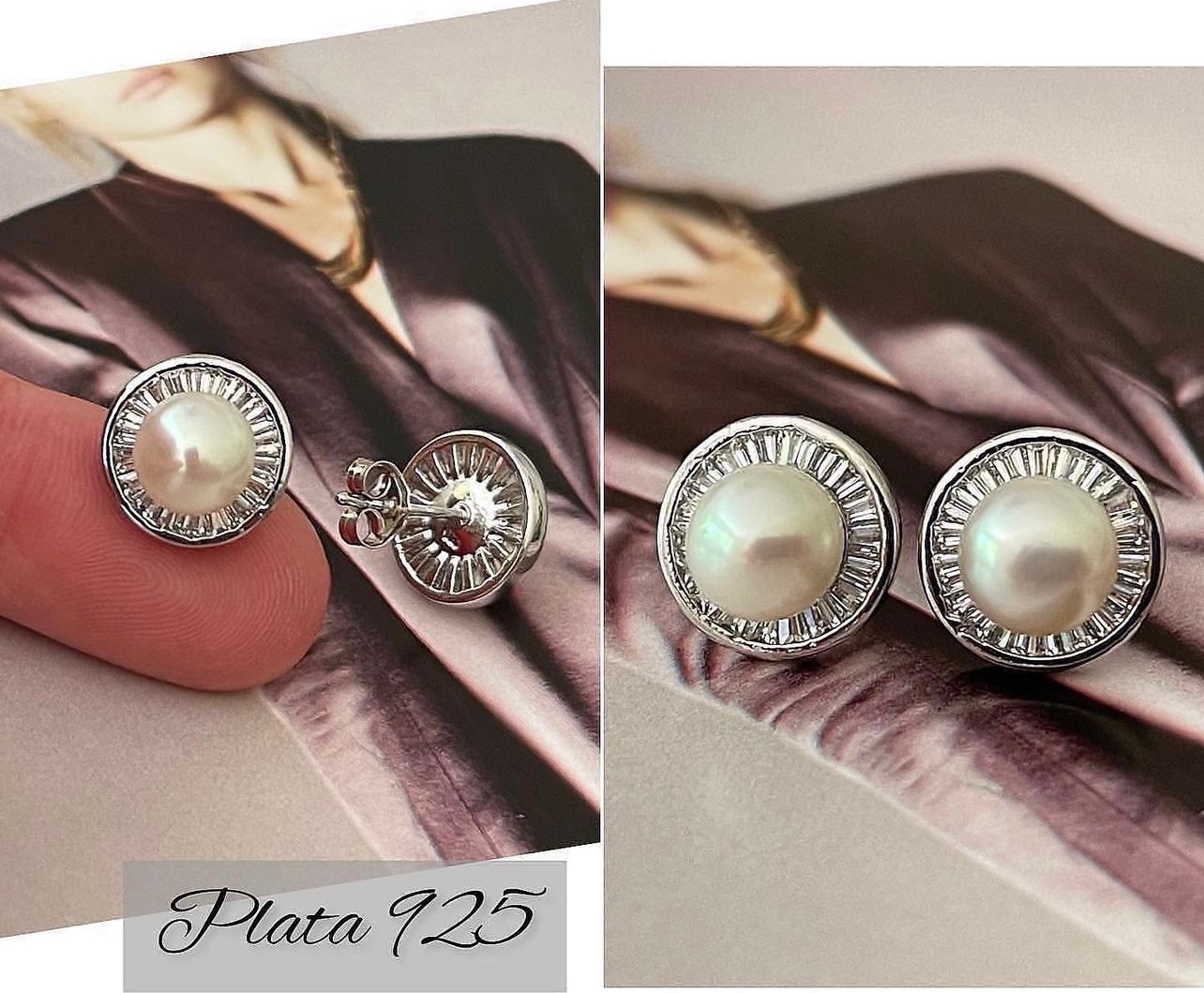 Aros Hippie Chic perla agua dulce base plata 925, forma boton 2